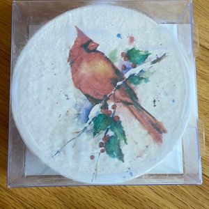 Demdaco Dean Crouser 4 Cardinal & Holly Ceramic Coasters
